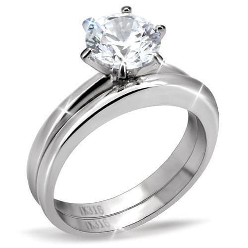 Stainless Steel CZ Round Solitaire Bridal Set Ring