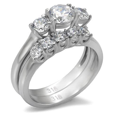 Stainless Steel CZ Flower Cluster Bridal Set Ring
