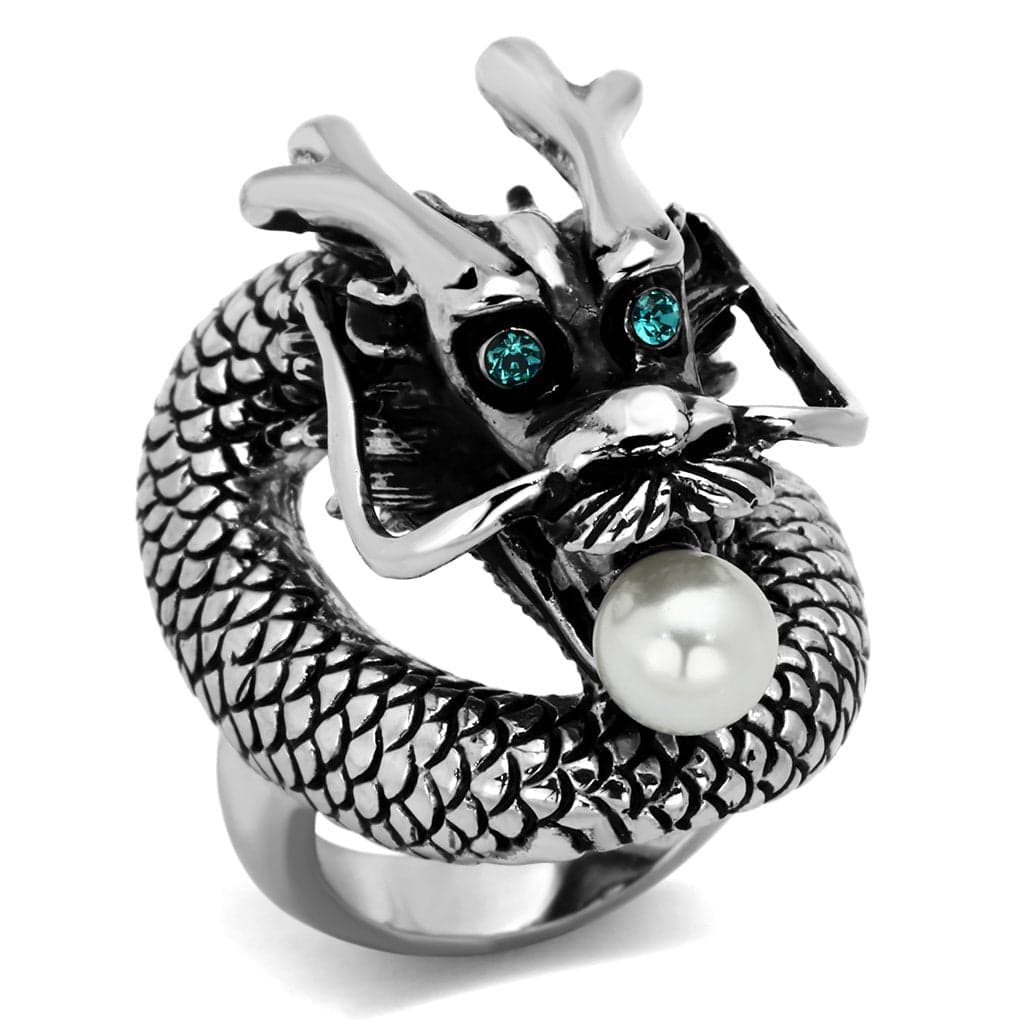 Stainless Steel Black Dragon Pearl Sculpture Ring