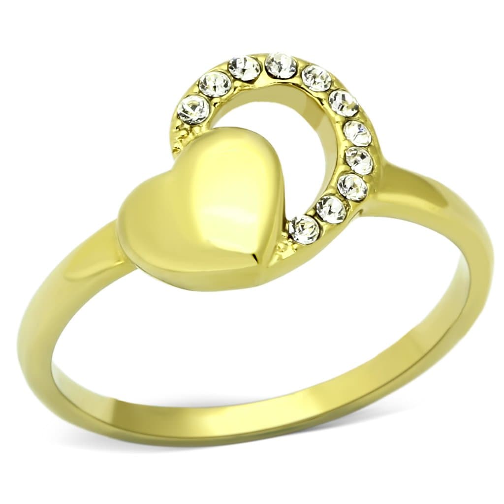 Stainless Steel Gold CZ Heart Pave Accent Ring