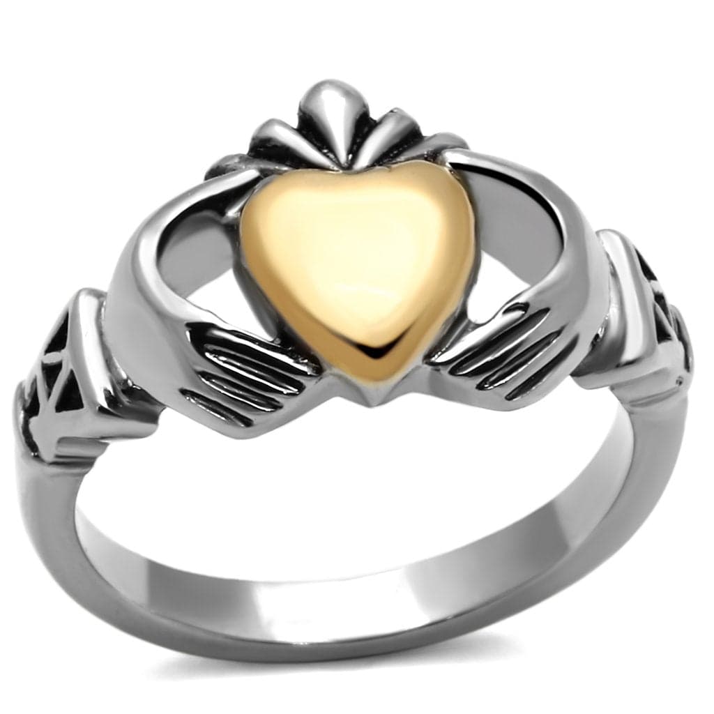 Stainless Steel Gold Heart Claddagh Ring