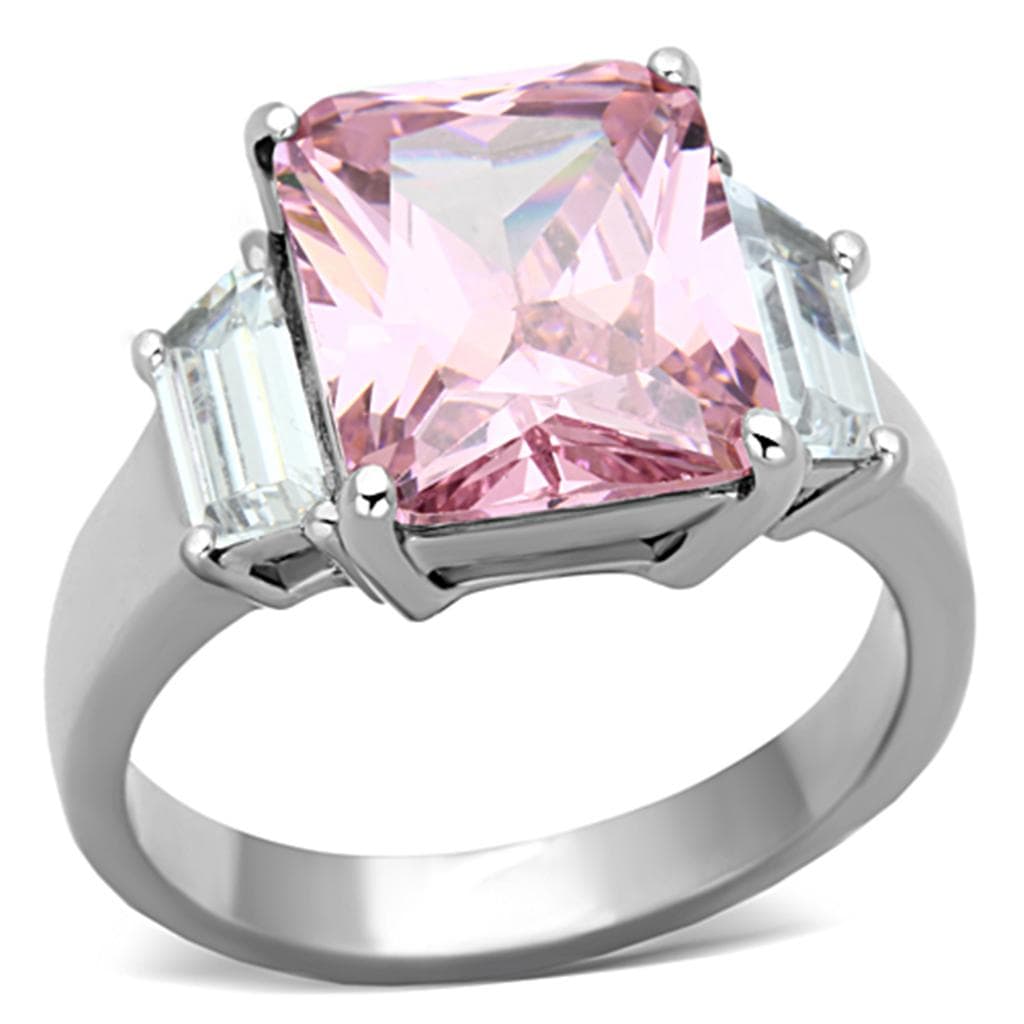 Stainless Steel Pink Princess Oversized Baguette Accent Ring