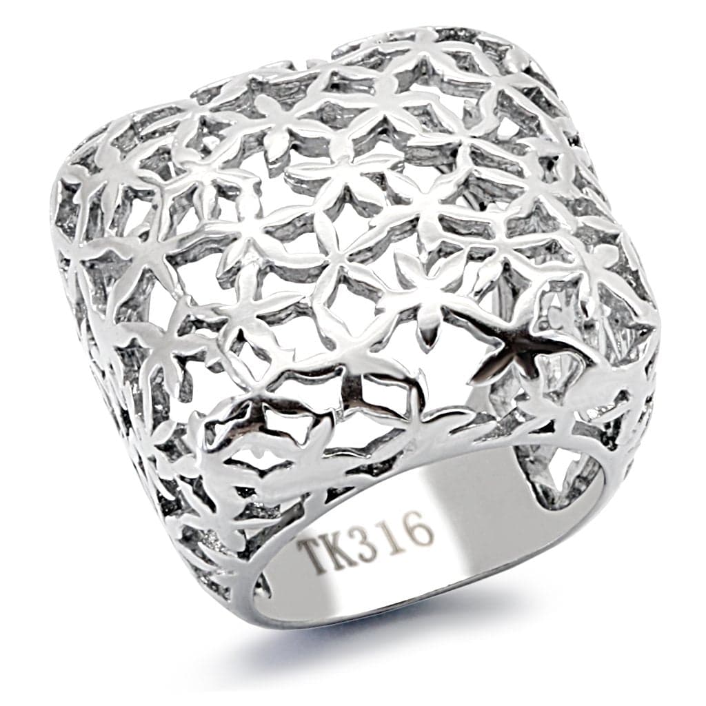 Stainless Steel Filigree Flower Cutout Dome Ring