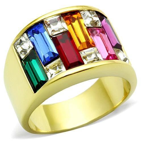 Stainless Steel Gold Rainbow Crystal Baguette Channel Ring
