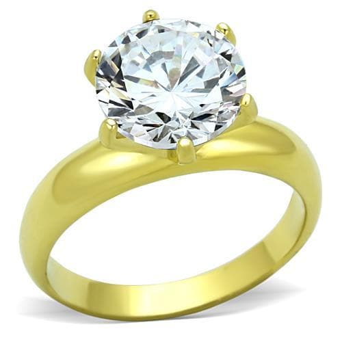 Stainless Steel Gold CZ Large Round Solitaire Wide Band Ring