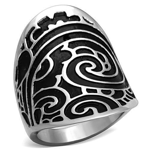 Stainless Steel Black Enamel Swirl Scroll Dome Ring