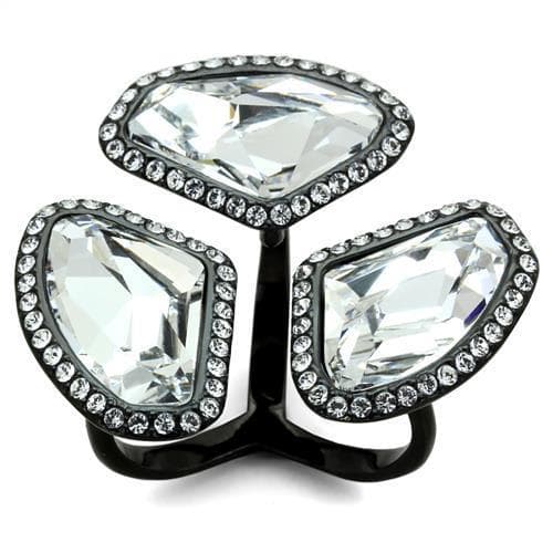 Stainless Steel CZ Triple Shield Pave Halo Trefoil Ring