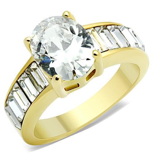 Stainless Steel Gold CZ Round Baguette Channel Wide Band Ring