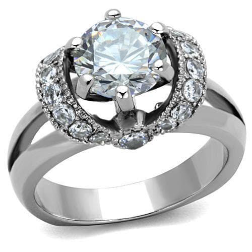 Stainless Steel Round CZ Halo Ring