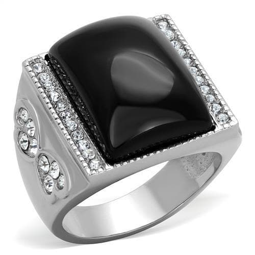 Stainless Steel Black Onyx Large Square CZ Halo Mens Signet Ring