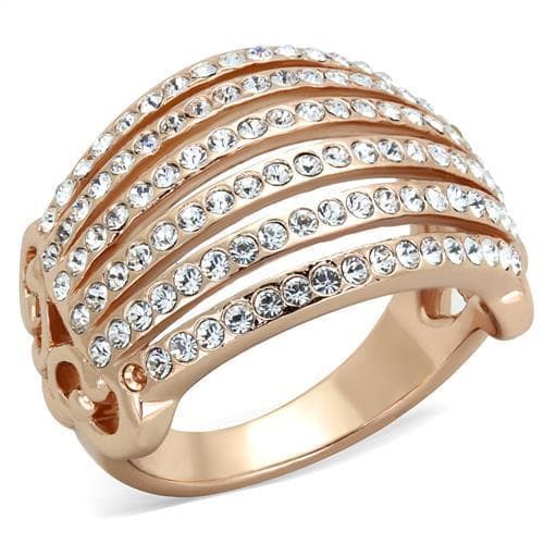 Stainless Steel Rose Gold CZ Multi Row Wide Ring