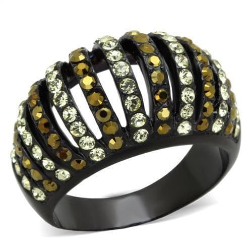 Stainless Steel Black IP Gold Topaz Crystal Stripe Dome Ring