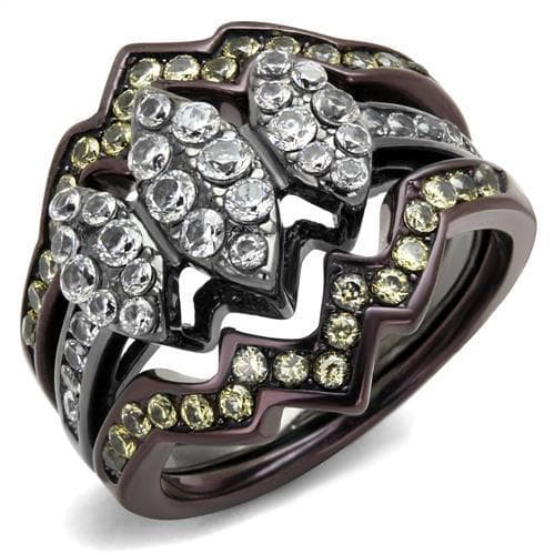Stainless Steel CZ Zigzag Pave Two Tone Bridal Set Ring