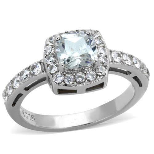 Stainless Steel Cushion CZ Halo Round CZ Sides Ring