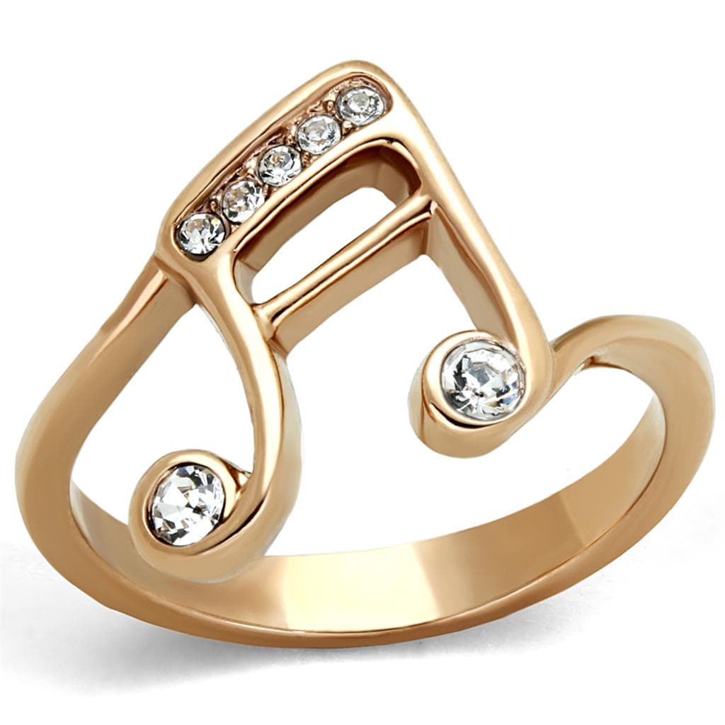 Stainless Steel Rose Gold Music Note CZ Open Ring