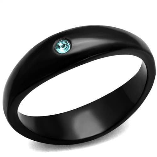 Stainless Steel Black IP Dome Aqua Blue CZ Accent Ring