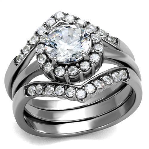 Stainless Steel CZ Round Halo Twisted Infinity Bridal Ring