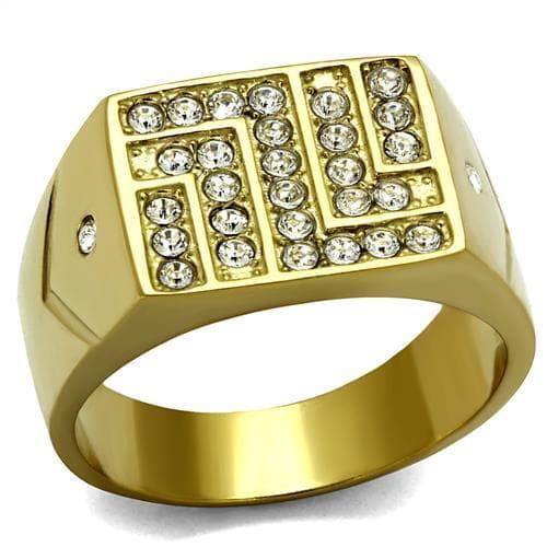 Stainless Steel Gold IP CZ Grid Pave Square Signet Ring