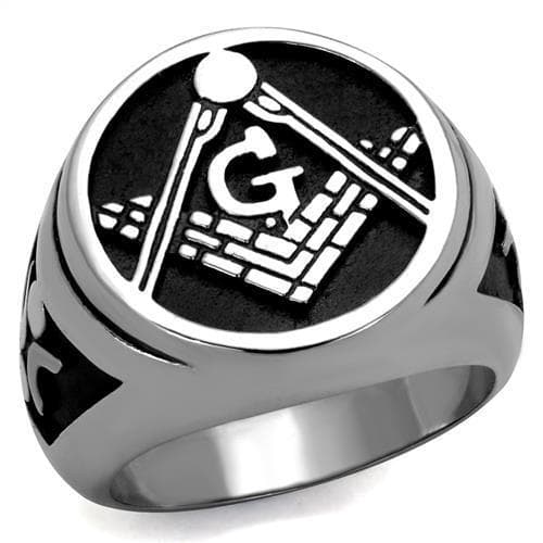 Stainless Steel Masonic Square Compass G Enamel Signet Ring