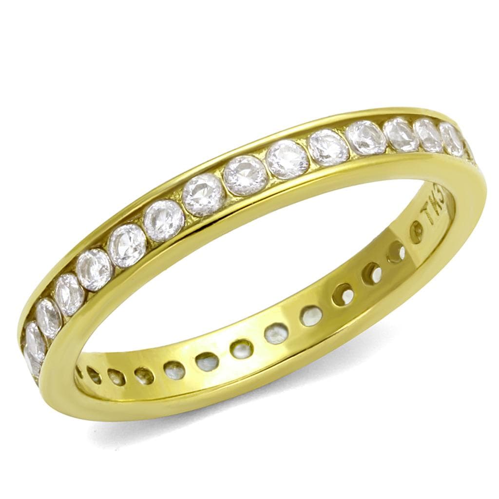 Stainless Steel Gold IP CZ Round Channel Eternity Ring