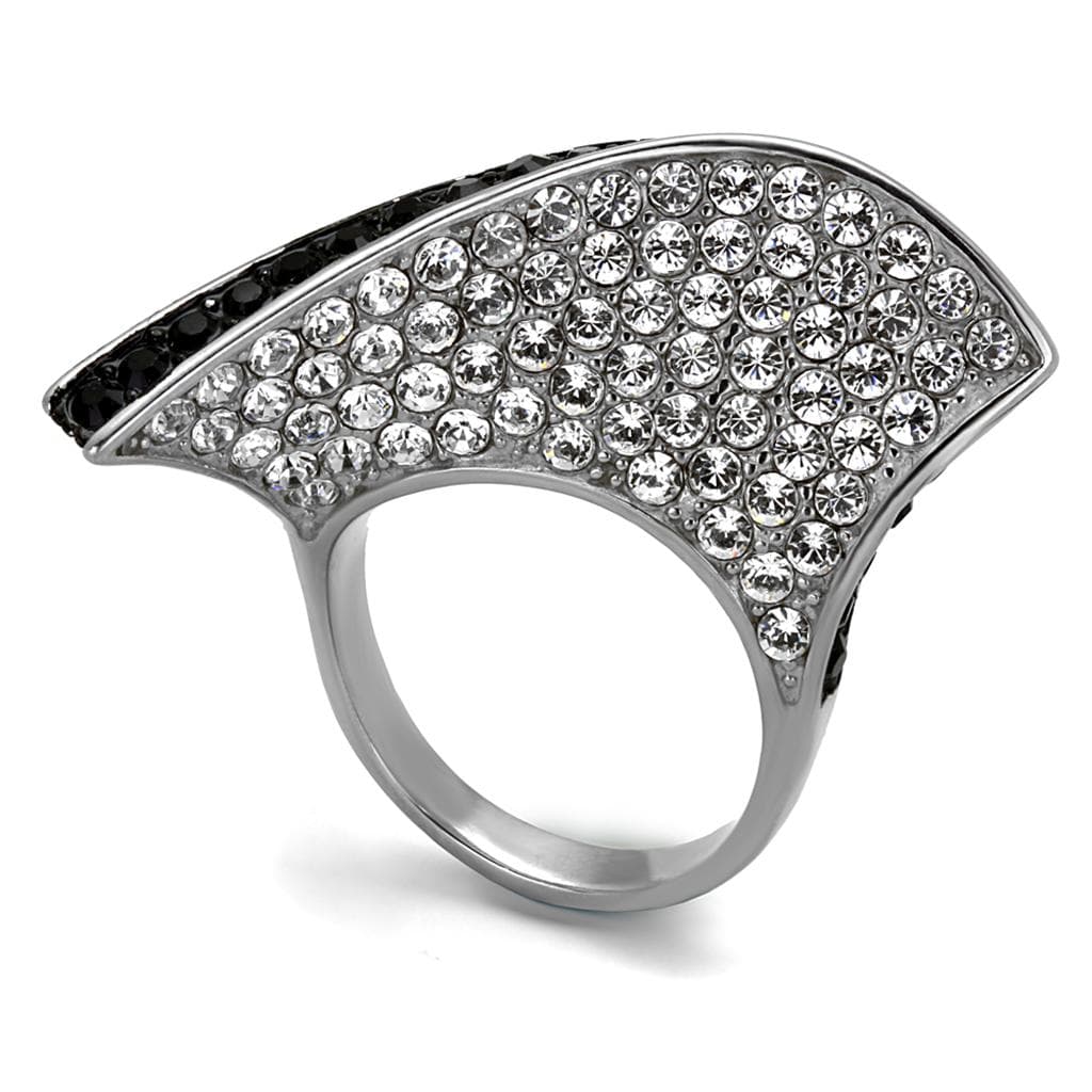 Stainless Steel CZ Pave Fan Shaped Statement Ring