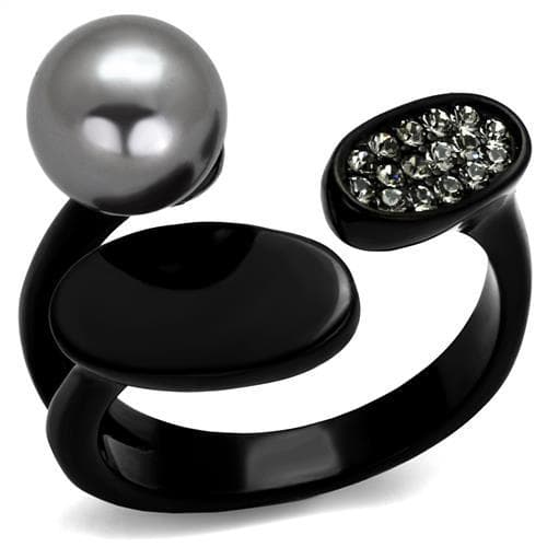 Stainless Steel Black IP Gray Pearl Onyx CZ Open Bypass Ring