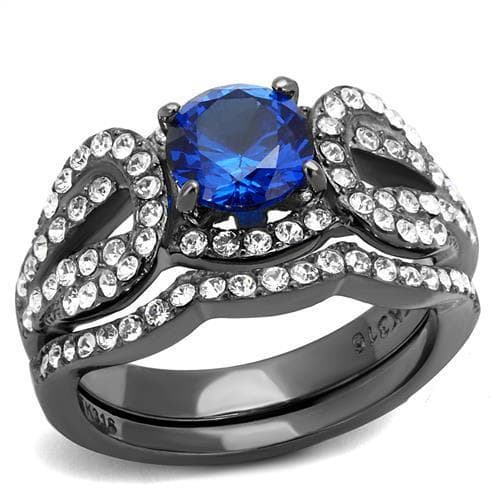 Stainless Steel Blue Sapphire CZ Round Infinity Pave Ring