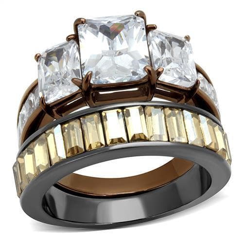 Stainless Steel Coffee Brown IP CZ Princess Baguette Channel Ring