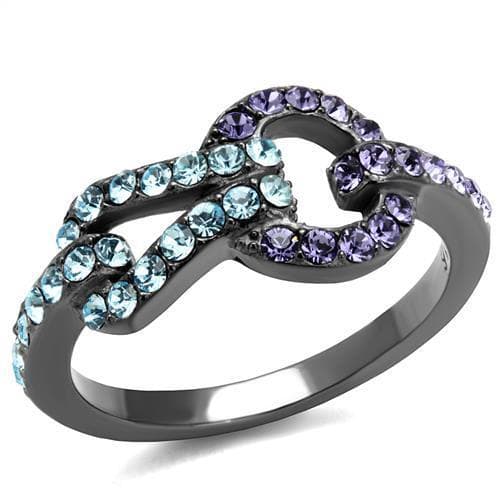 Stainless Steel Aquamarine Tanzanite Crystal Pave Ring