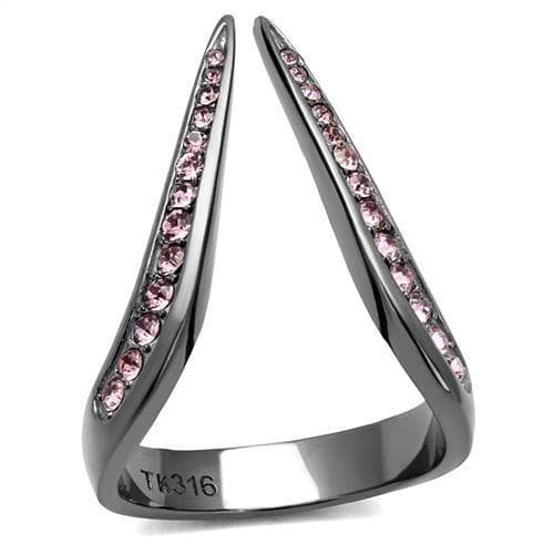 Stainless Steel Pink Crystal Pave Open Teardrop Pointed Ring