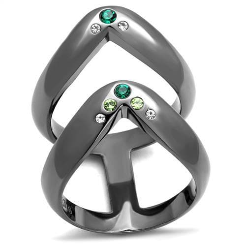 Stainless Steel Multi Color Green Crystal Open Triangle Ring