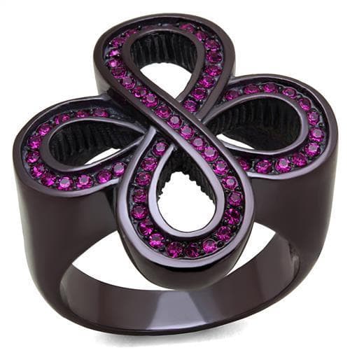 Stainless Steel Coffee Brown IP Fuchsia Pink Crystal Pave Ring
