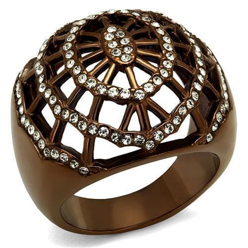 Stainless Steel Coffee Brown IP CZ Pave Filigree Web Dome Ring