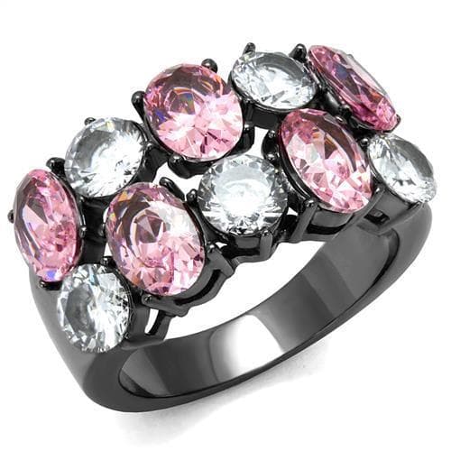Stainless Steel Pink Rose CZ Round Multi Stone Cluster Ring