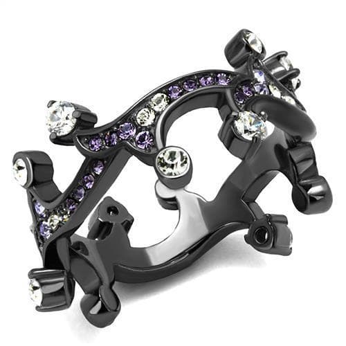 Stainless Steel Black IP Purple Amethyst CZ Lizard Gecko Ring