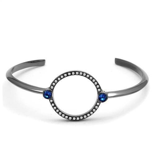 Stainless Steel CZ Pave Open Circle Blue Sapphire Accent Bracelet