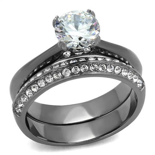 Stainless Steel Dark Gunmetal CZ Round Solitaire Pave Ring