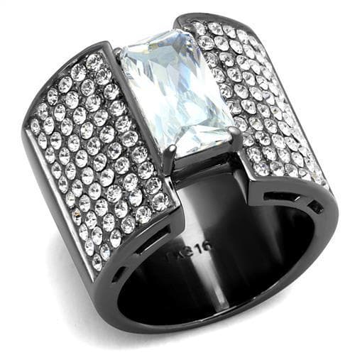 Stainless Steel Dark Gunmetal CZ Princess Pave Wide Cocktail Ring