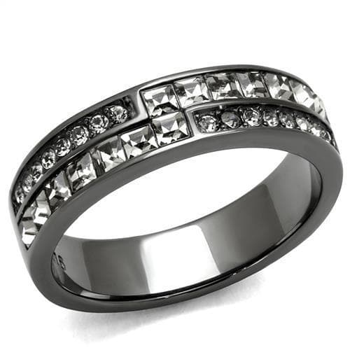 Stainless Steel Dark Gunmetal CZ Princess Baguette Channel Ring