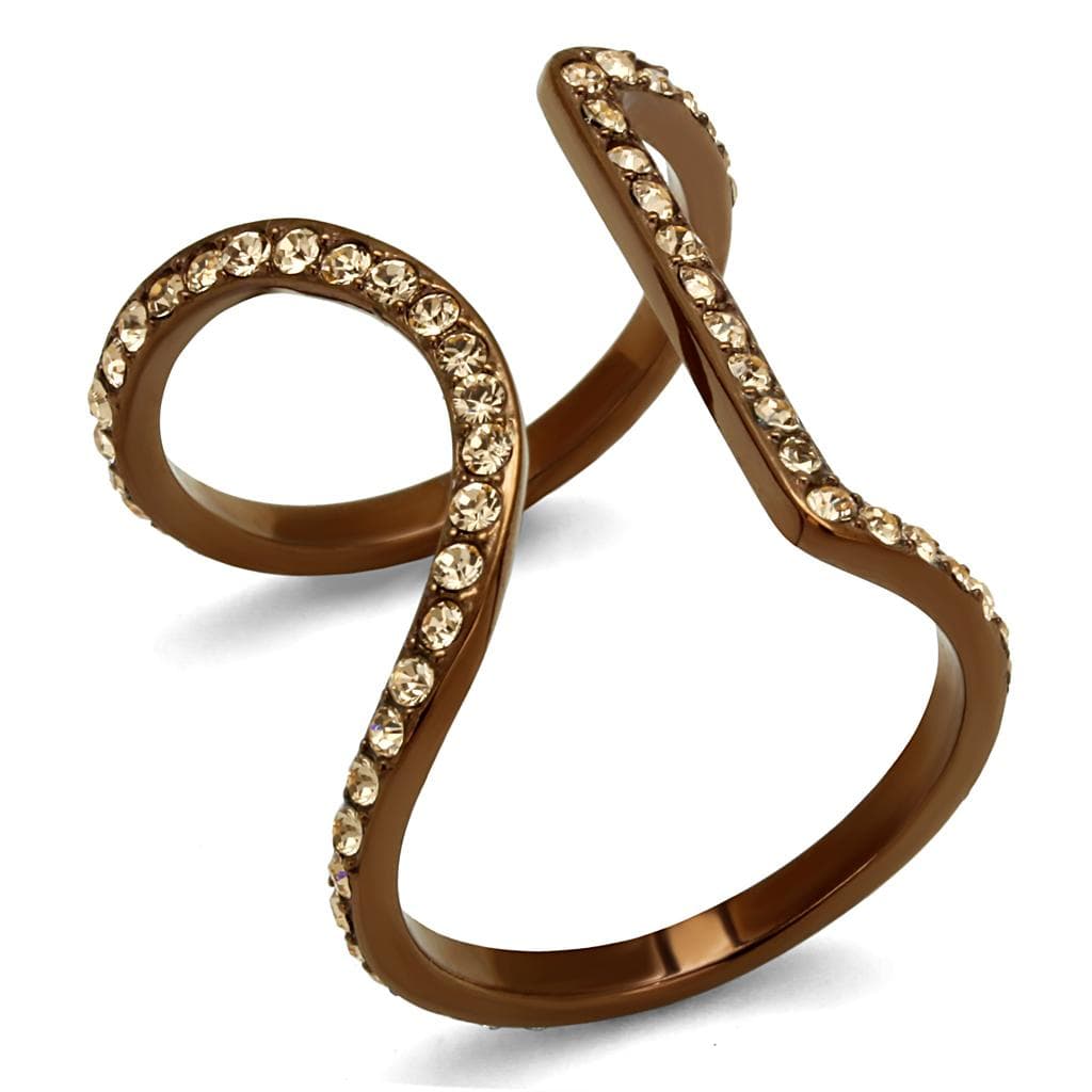 Stainless Steel Coffee Brown IP Champagne Crystal Pave Open Ring