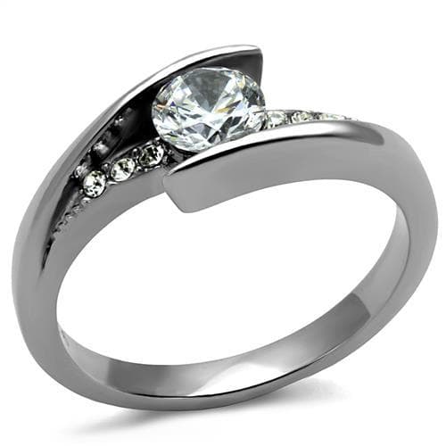 Stainless Steel CZ Round Bezel Set Bypass Solitaire Ring