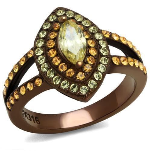 Stainless Steel Coffee Brown IP Champagne Peridot CZ Ring