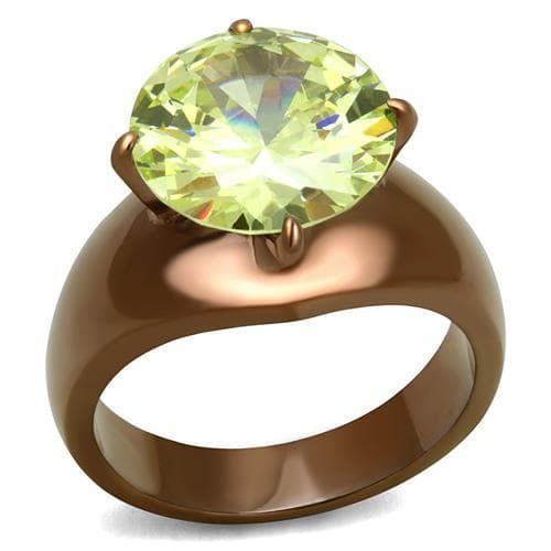 Stainless Steel Coffee Brown IP Peridot Green CZ Oval Ring