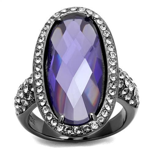 Stainless Steel Dark Gunmetal Tanzanite Purple Crystal Ring