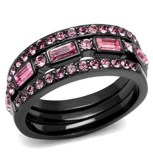 Stainless Steel Black IP Pink CZ Baguette Channel Pave Ring