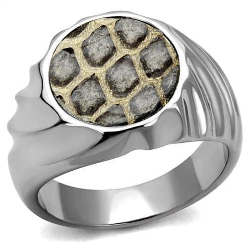 Stainless Steel Honeycomb Fossil Stone Round Signet Ring