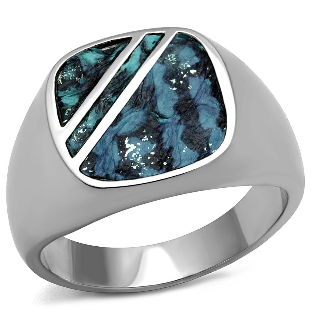 Stainless Steel Blue Abalone Shell Inlay Diagonal Stripe Ring