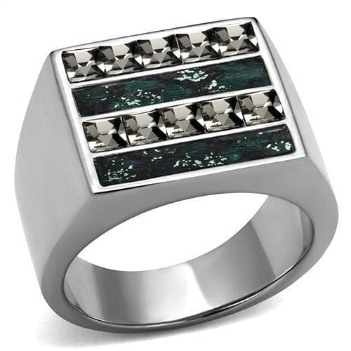 Stainless Steel Green Marble Stone Triple Channel Square Ring