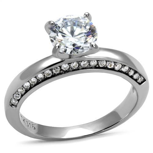Stainless Steel CZ Round Cathedral Pave Bridal Ring