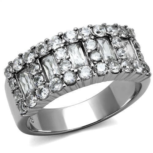 Stainless Steel CZ Round Baguette Channel Wide Eternity Band Ring
